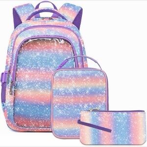 Kids Sparkle Gradient Backpack Set - Purple, Pink & Blue